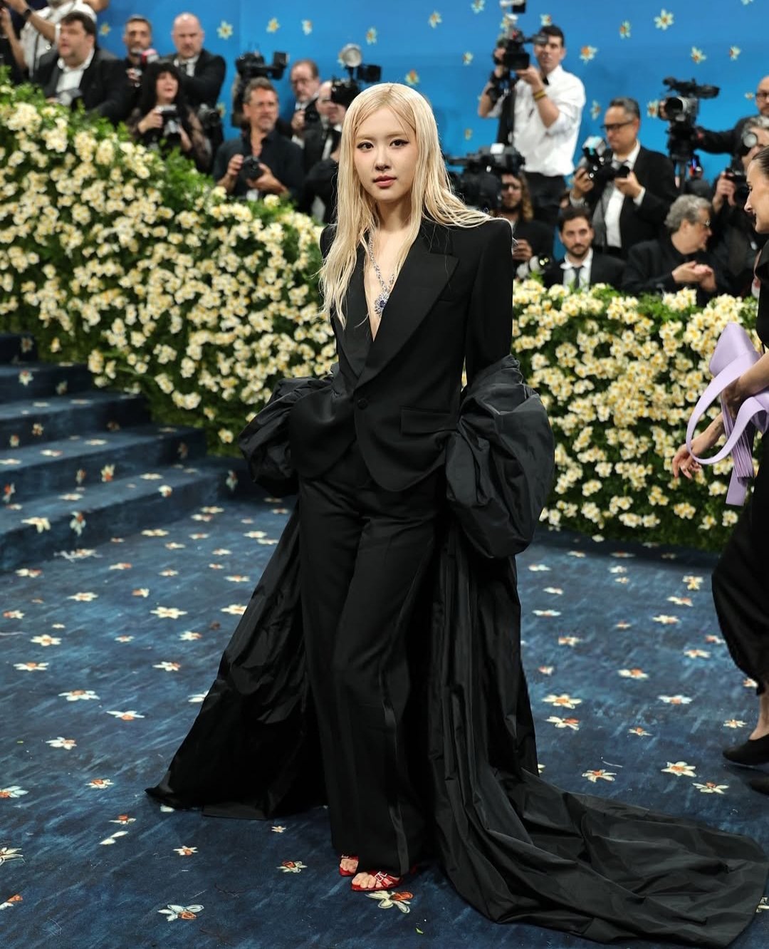 Rosé of Blackpink at Met Gala 2025 in Saint Laurent tuxedo gown
