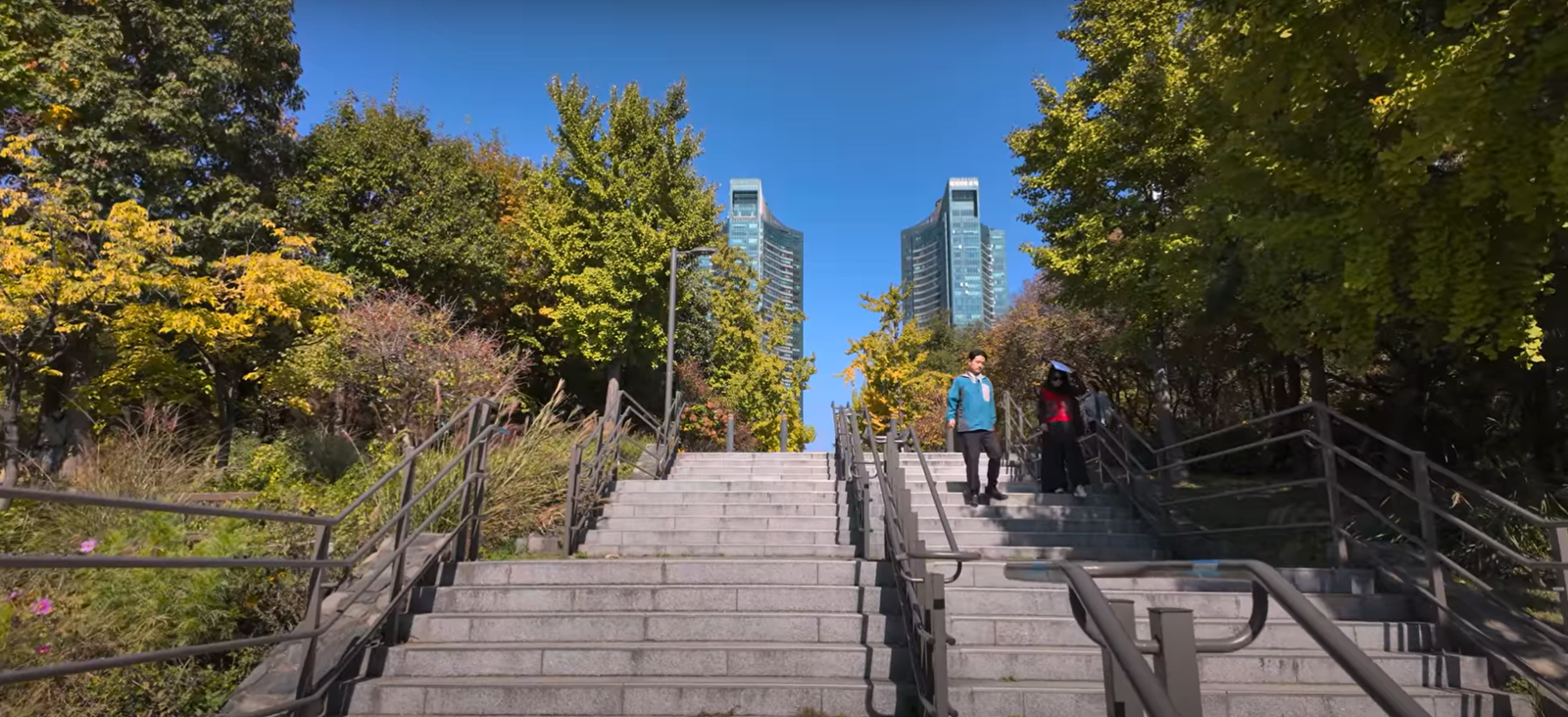Seoul Forest Park during spring with cherry blossoms and walking path