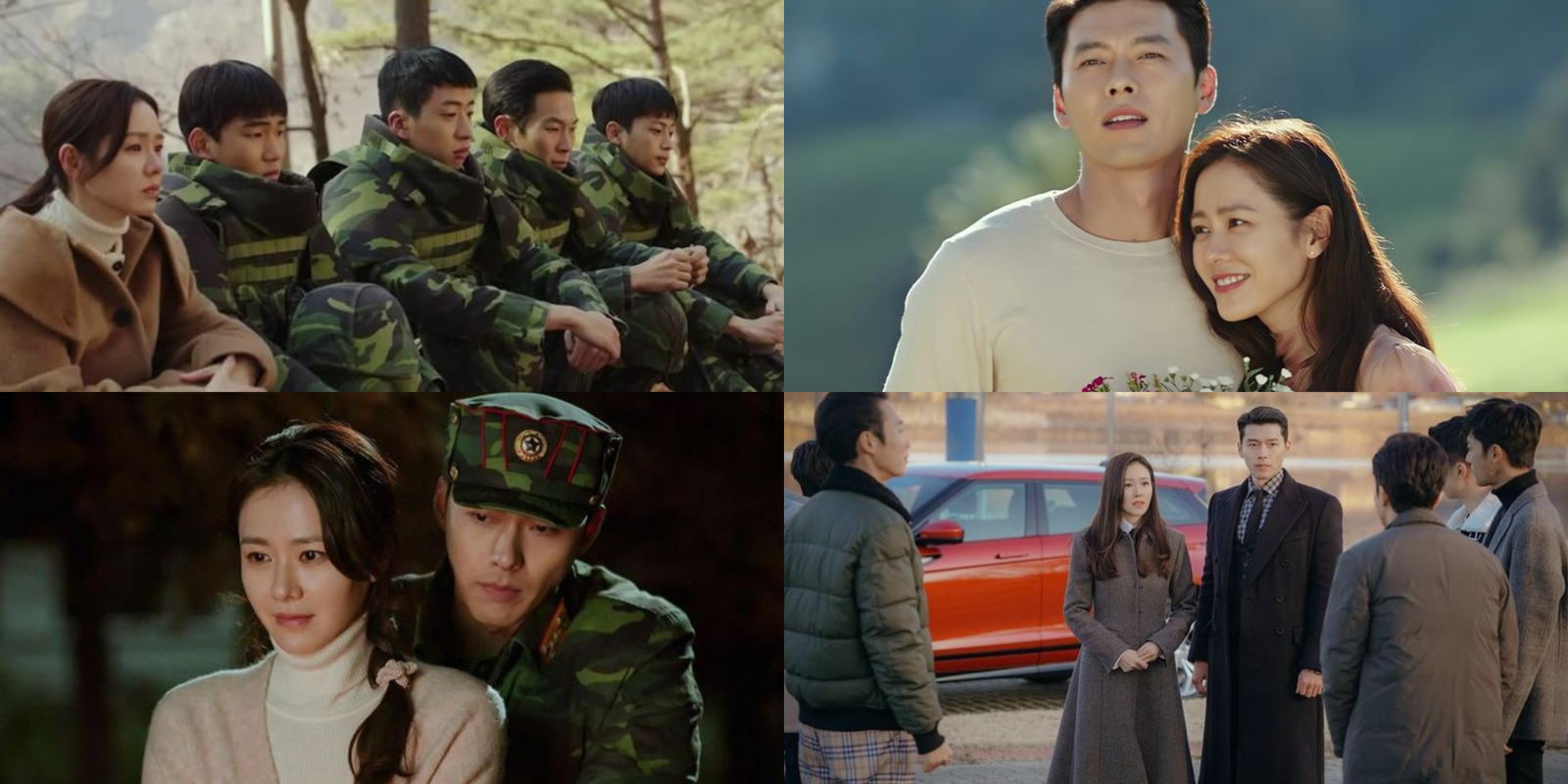 Yoon Se-ri and Captain Ri Jeong-hyeok from the K-drama Crash Landing on You, sharing a romantic moment, representing a perfect epic romance for beginners to start with.