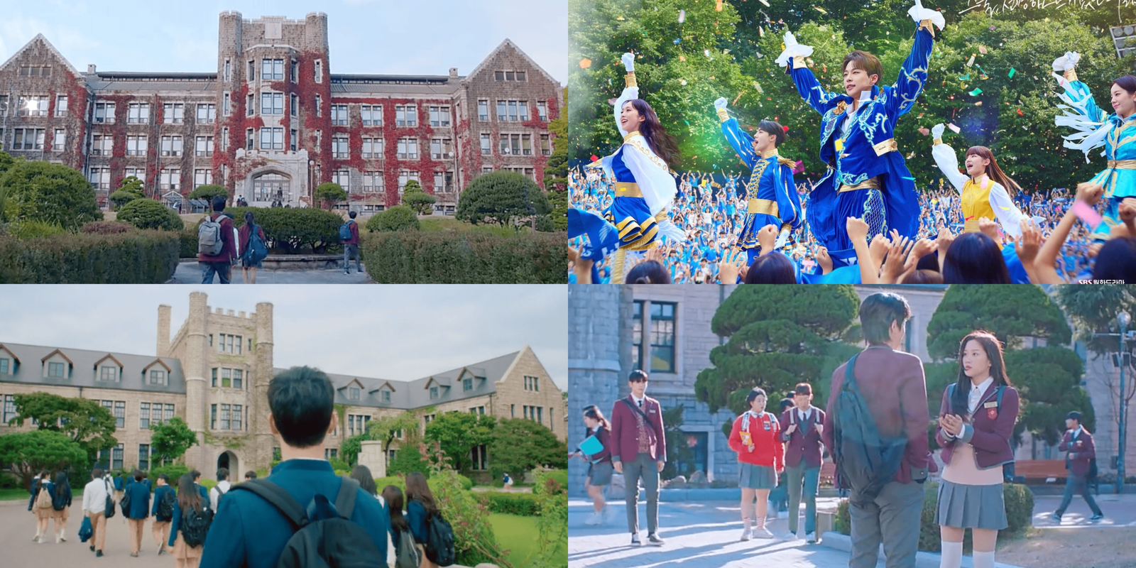 The beautiful ivy-covered historic buildings of Yonsei University, a popular filming location for campus K-dramas like 'True Beauty'.