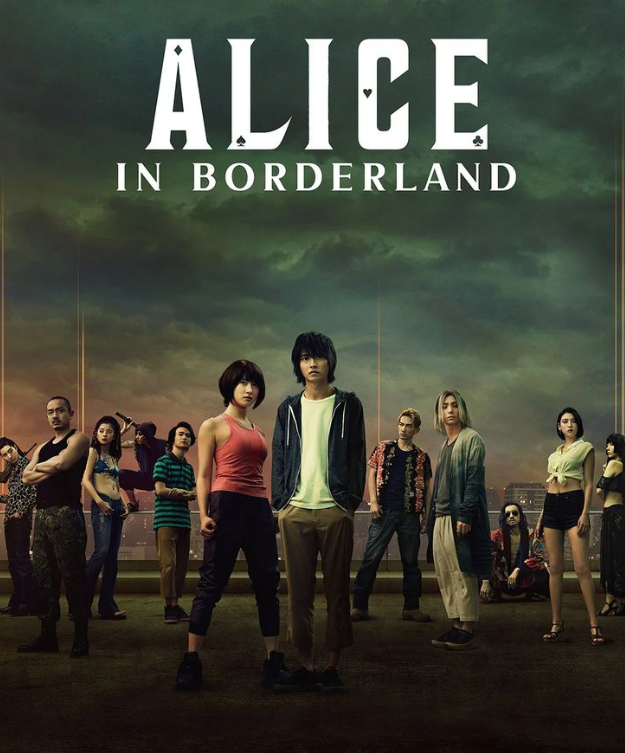 Main characters from Alice in Borderland standing in a deserted Tokyo, ready to face life-threatening survival games