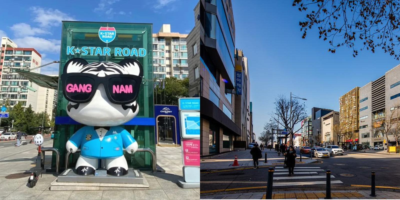 K-Star Road in Gangnam featuring PHY's GangnamDols statue β popular idol-themed photo spot